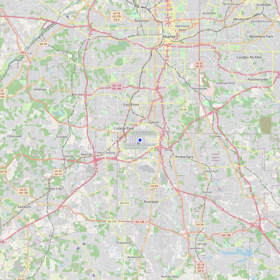 Karte: wo Hartsfield-Jackson Atlanta International Airport liegt