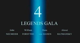 Der Text '4 Legends Gala' wird auf einem schwarzen Hintergrund mit den Namen der Choreografen angezeigt.